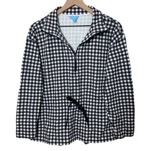 Draper James Pullover Sweatshirt Large Navy Blue White Gingham Plaid 1/4 Zip